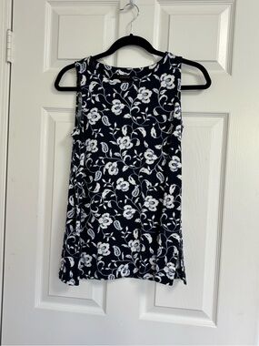 J. Jill Navy Floral Sleeveless Tank Tunic Top